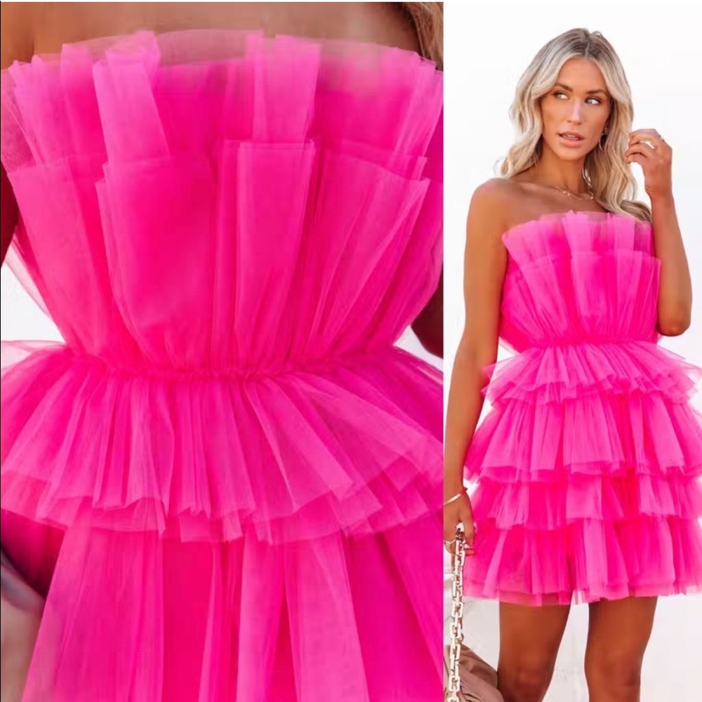 🦃BLACK FRIDAY SALE🦃 Life Of The Party Hot Pink Layered Tulle Mini Dress - Picture 13 of 15